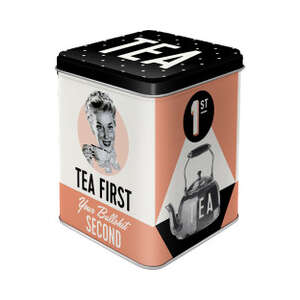 Small Tea Storage Tin - Tea First...Your Bullsh*t Second - Hinged Lid