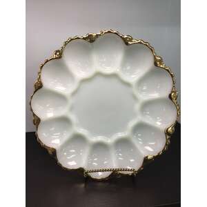 VINTAGE Milk Glass Egg Plate | Anchor Hocking 