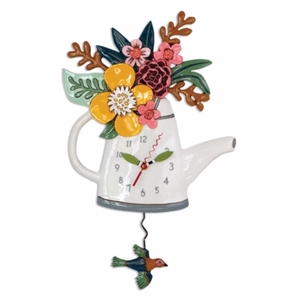 Blossoms White Teapot - Pendulum Clock - Michelle Allen Designs