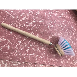 Dish Washing Brush - Long Wooden Handle - Pale Pink & Blue - Retro Style