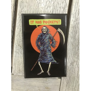 It Has Pockets! - Grim Reaper - Funny Fridge Magnet - Retro Humour