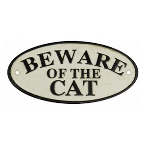 Beware of the Cat Sign - Cast Iron - Oval - Vintage Style