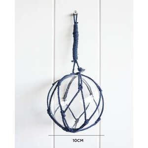 Decorative Glass Buoy with Navy Blue Netted Rope - 10 cm Diameter