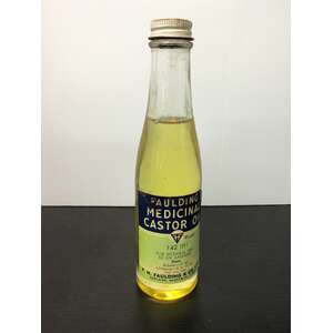 VINTAGE Faulding Medicinal Castor Oil Bottle w Paper Label | 142 Ml