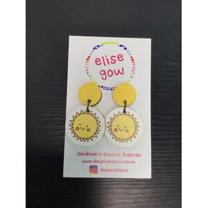 Happy Sun Earrings | Wooden Dangle 25 mm | Elise Gow