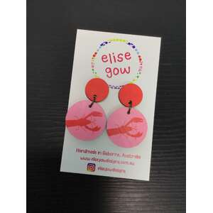 Pink Prawn Earrings | Wooden Dangle 25 mm | Elise Gow