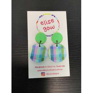 Green Gingham Check Earrings | Wooden Dangle 25 mm | Elise Gow