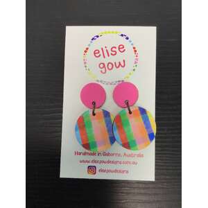 Pink Gingham Check Earrings | Wooden Dangle 25 mm | Elise Gow
