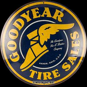 Goodyear Domed Round Tin Sign | 35 cm | Nostalgic Art