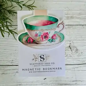 Vintage Teacup Magnetic Bookmark | Green 