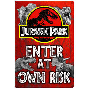 Jurassic Park Enter At Own Risk  | Tin Sign | 20 x 30 cm | Portrait