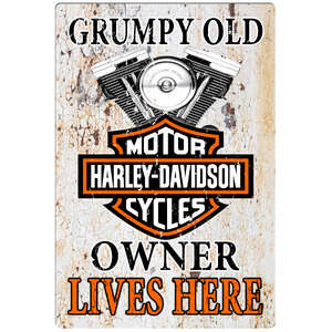Grumpy Old Harley Owner Lives Here | Retro Tin Sign | 20 x 30 cm | Portrait