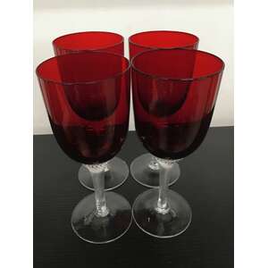 VINTAGE Ruby Red Wine Glasses w Clear Twisted Stems | Lot of 4