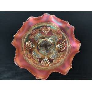 VINTAGE Fenton Grape & Cable Marigold Carnival Glass Bowl 