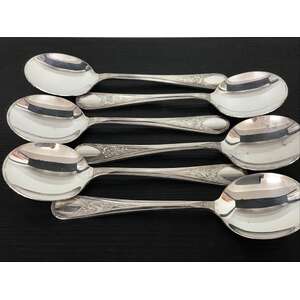VINTAGE Embassy Rose EPNS Silver Plate Soup Spoons x 6