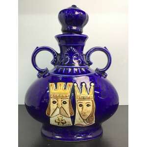 KITSCH Cobalt Blue Ceramic Decanter w King & Queen
