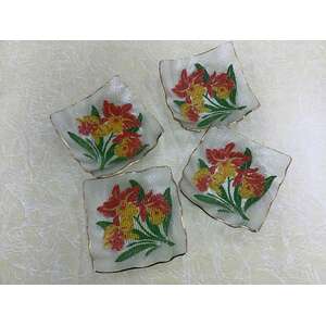 RETRO Glass Bowls w Daffodil Pattern x 4