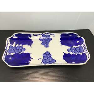 Mino Ware Rectangular Plate | Blue White Grapes Japan