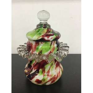 ANTIQUE Franz Welz Lidded Jar | Spatter Glass with Ruffle & Aventurine