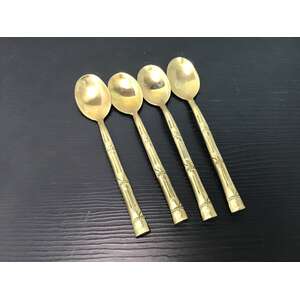Brass Teaspoons | Bamboo Style Handle | Lot of 4 
