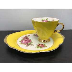 VINTAGE Windsor Bone China Tea Cup & Tennis Plate | Yellow Rose 