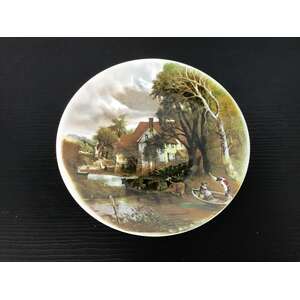VINTAGE Poole Pottery Plate | English Rural Waterside Scene | 15 cm Diameter