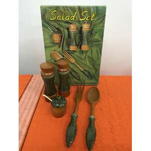 RETRO Ceramic & Wood Salad Set | Pepper & Salt Grinder & Servers & Mustard Pot