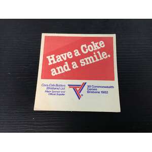 VINTAGE Coca-Cola Bar Coaster | 1982 Commonwealth Games 