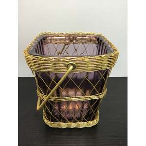 RETRO Purple Glass Ice Bucket with Gold Wire Frame & Handle