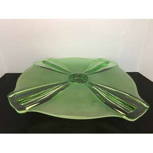 ART DECO Stolzle Uranium Glass Footed Cake Plate | 25 cm Diameter