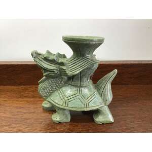 Carved Green Soapstone Turtle Dragon Ornament