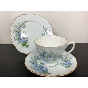 VINTAGE Colclough Blue Tea Cup Trio | Forget-me-not Flowers