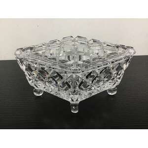 VINTAGE Crystal Lidded Trinket Box | Diamond Shape w Scroll Feet