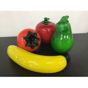 RETRO Art Glass Fruit x 4 | Banana Strawberry Pear Apple