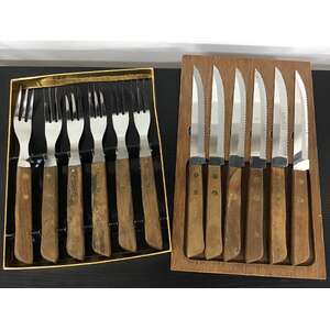 VINTAGE Steak Knives & Forks  | Wooden Handle Made in Japan