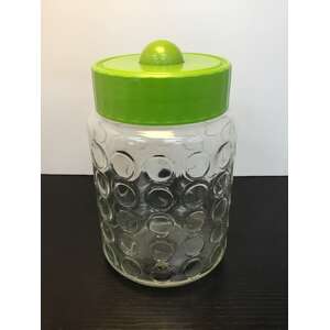 RETRO Bubble Dimple Glass Jar with Green Bubble Lid | 17 cm Tall 