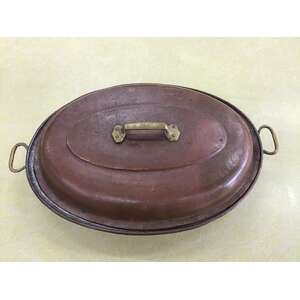 Copper Roasting Pan w Lid & Brass Handles
