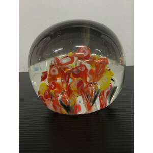 Art Glass Paperweight | Orange & Yellow w Millefiori