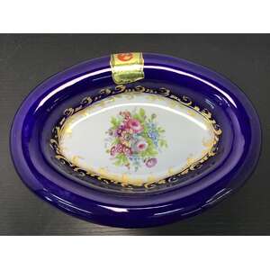 VINTAGE Cobalt Blue Porc Limoges Pate Oval Dish | Floral Motif 