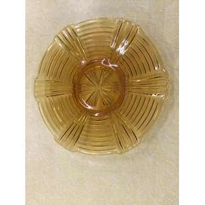 ART DECO Depression Glass Amber Plate | Round Ribbed 