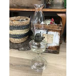 VINTAGE Crown Crystal Glass Oil Kerosene Lamp | Greek Key Pattern 