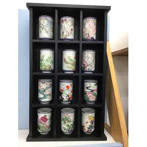 1981 Franklin Porcelain Tea Cups of the Twelve Months of the Year x 12 w Display | Flowers