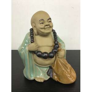 VINTAGE Wan Jiang Ceramic Laughing Buddha Ornament | 13 cm Tall