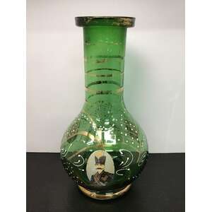 ANTIQUE Persian Emerald Green Glass Hookah Base w Portrait 